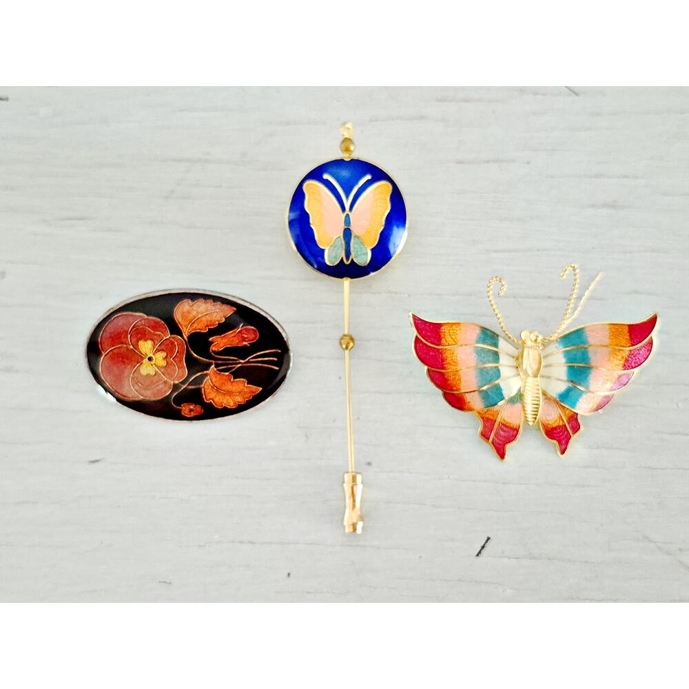 Vintage Cloisonne Butterfly Pin Brooch Lot